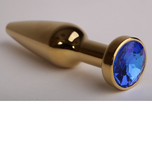 Анальная пробка золото с синим стразом 11,2х2,9см (не глянец)  47198-4-mm купить в секс-шопе Сочи