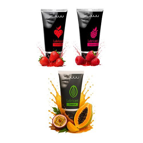 Сет съедобных лубрикантов JUJU  клубника, малина, тропические фрукты, 3х50ml JUJU 677juju купить в секс-шопе Сочи