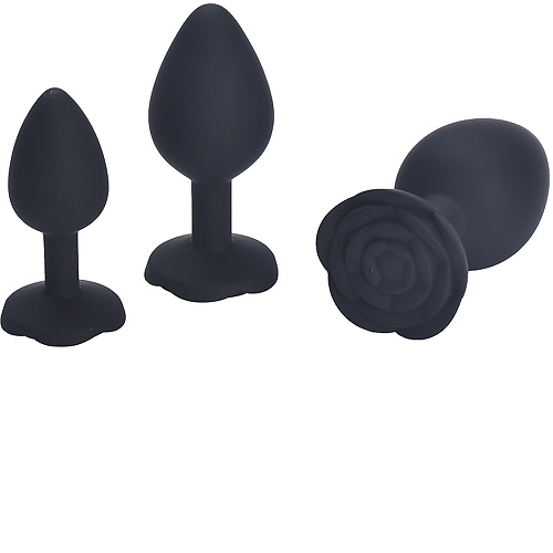 Чёрная силиконовая анальная пробка с ограничителем в форме розочки (Размер S)  ap-s03-black-s купить в секс-шопе Сочи