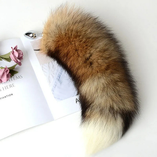 Металлическая анальная пробка с лисьим хвостом рыжая 40 см  atail-11 купить в секс-шопе Сочи