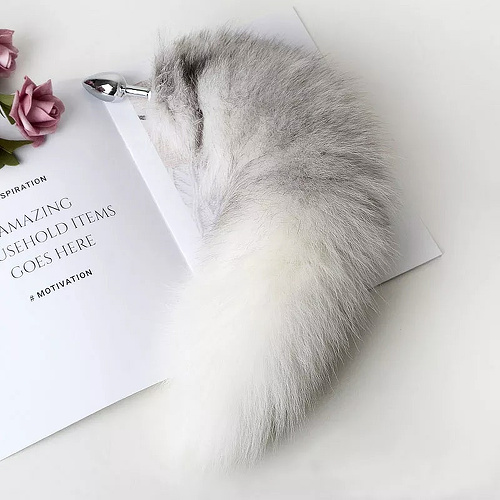 Металлическая анальная пробка с лисьим хвостом белая 40 см  atail-12 купить в секс-шопе Сочи