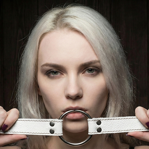 Кляп-рамка из натуральной кожи белый 2  dm-br-002 купить в секс-шопе Сочи