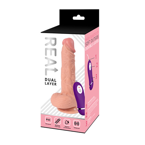 Реалистичный фаллоимитатор REAL Dual Layer с вибрацией пультом управления, dual PVC, 22х4 см Real rpdv10022 купить в секс-шопе Сочи
